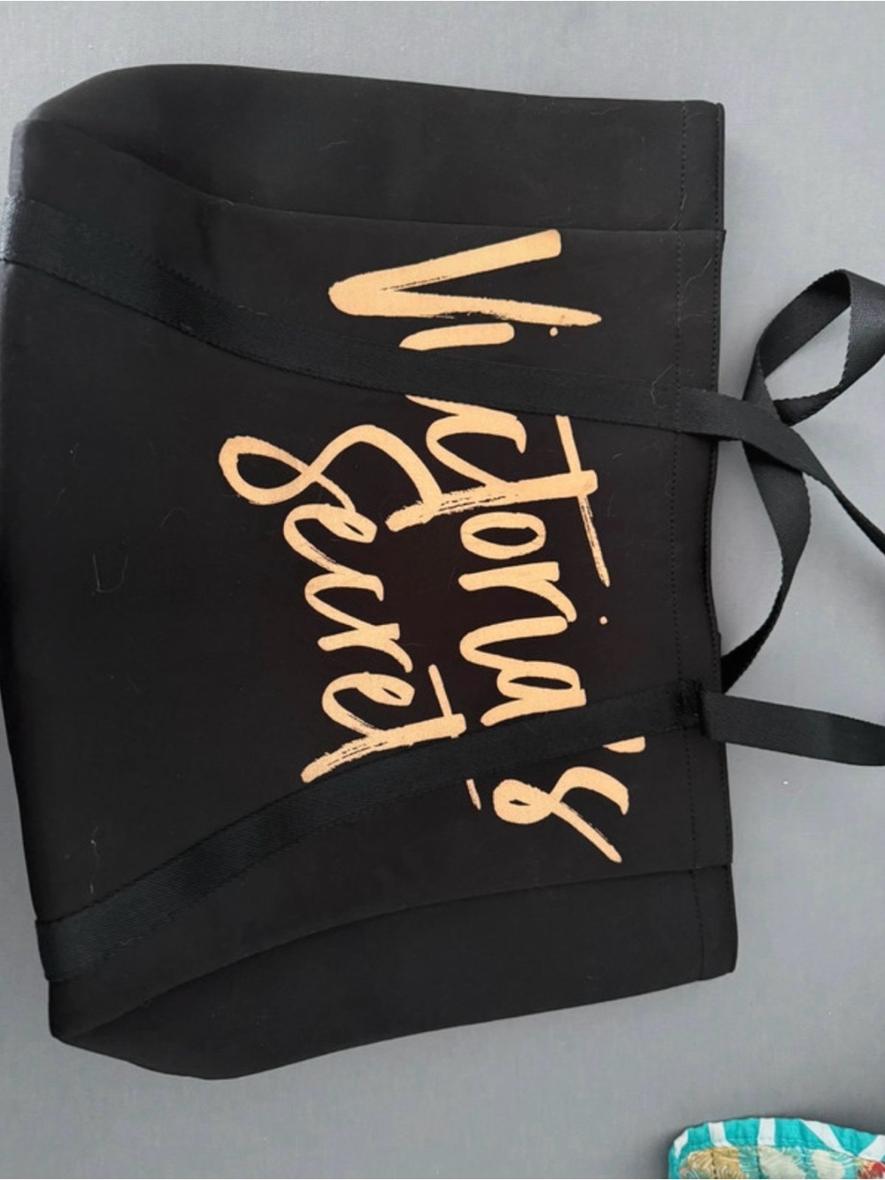Victoria's Secret Tote Bag Black with Gold Script Logo